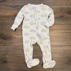 Angel Dear White Footed One-Piece with Light Blue Whale Print
